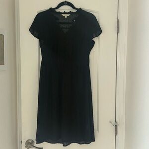 Sheer Black ModCloth mid-length dress with button detail & jewel close at collar